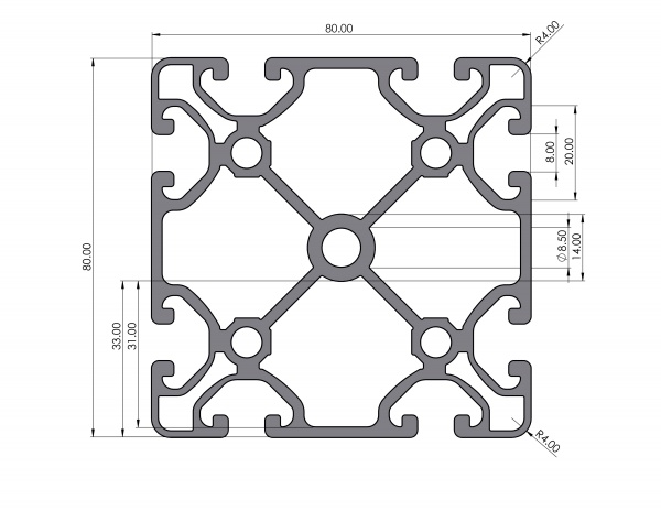 Aluminum profile 80x80 Eco groove 8 I type